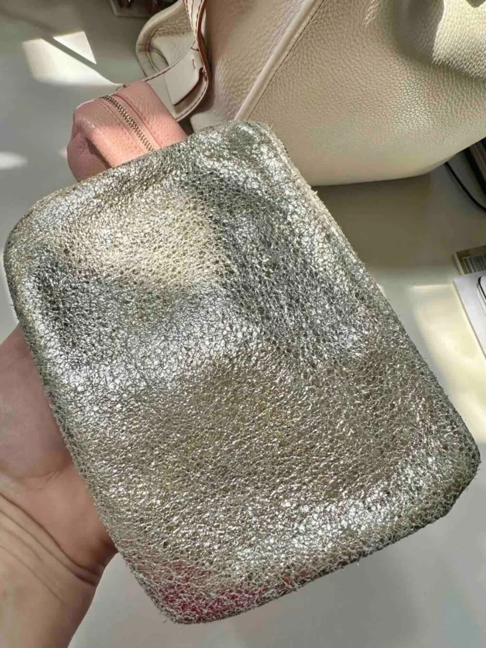 NWOT Kustom Klutch Silver Leather Clutch Pouch YKK Zip Bag